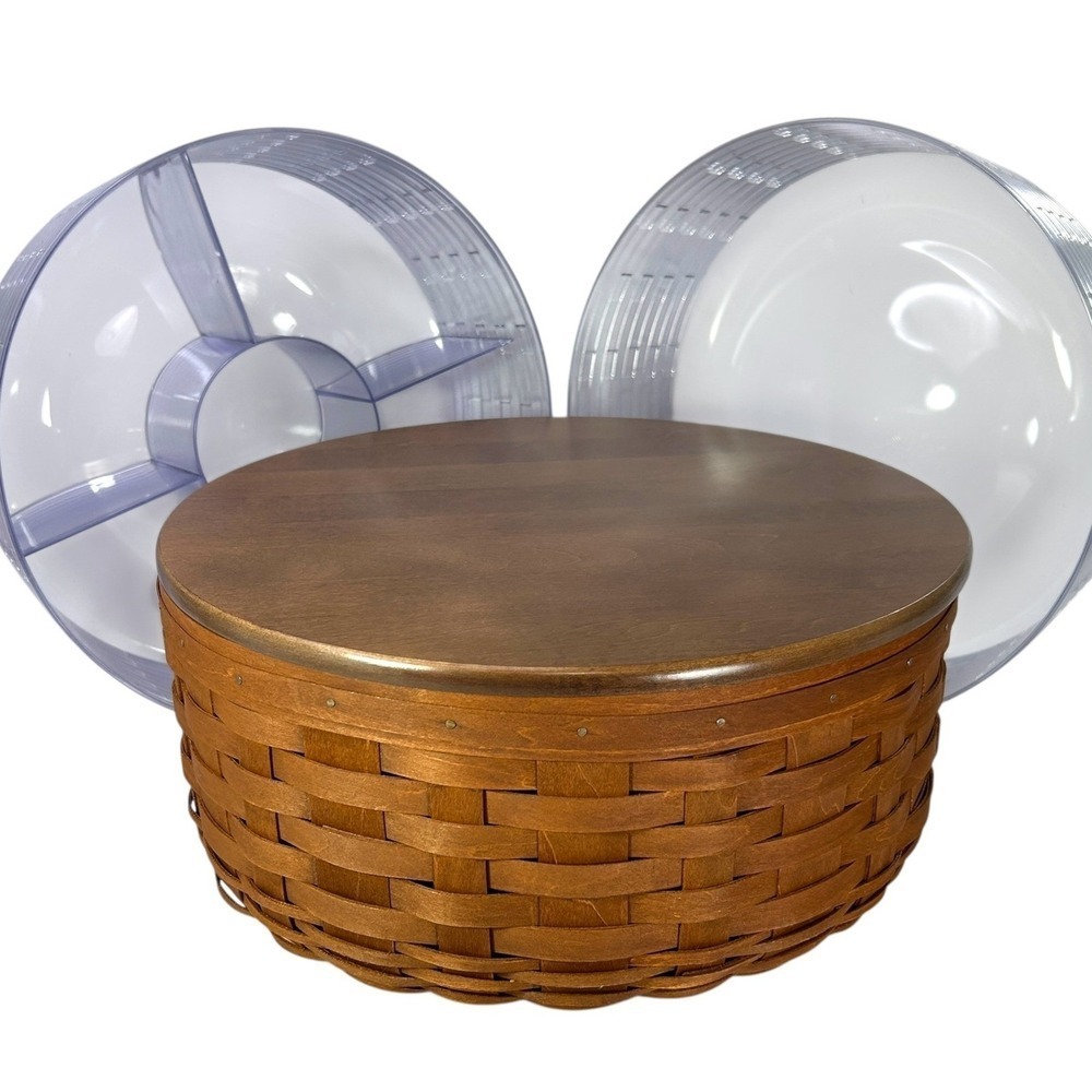 Longaberger‎ ROUND KEEPING Basket 2008 13" Rich Brown with Lid & 2 Protectors